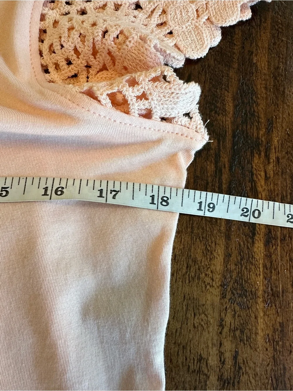 C&C California | Coco Boho Romantic Crochet Sleeve Tee, Peach, Size S